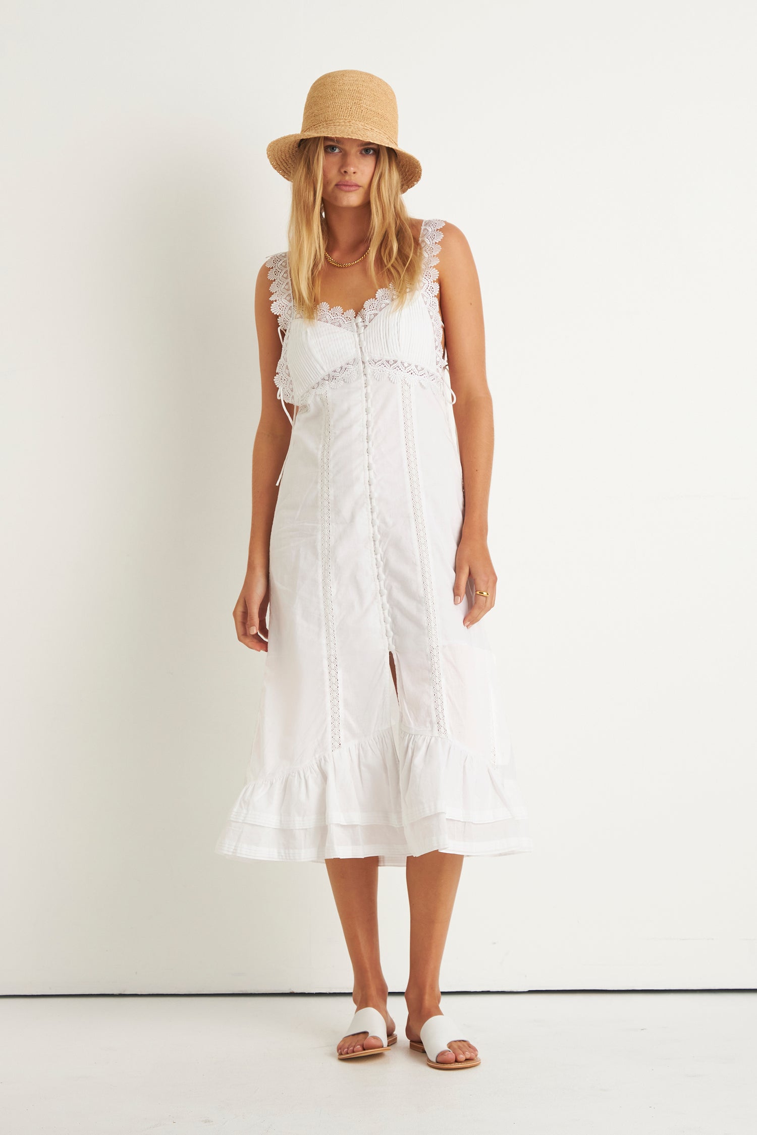 PRAIRIE LACE TIE DRESS (WHITE)