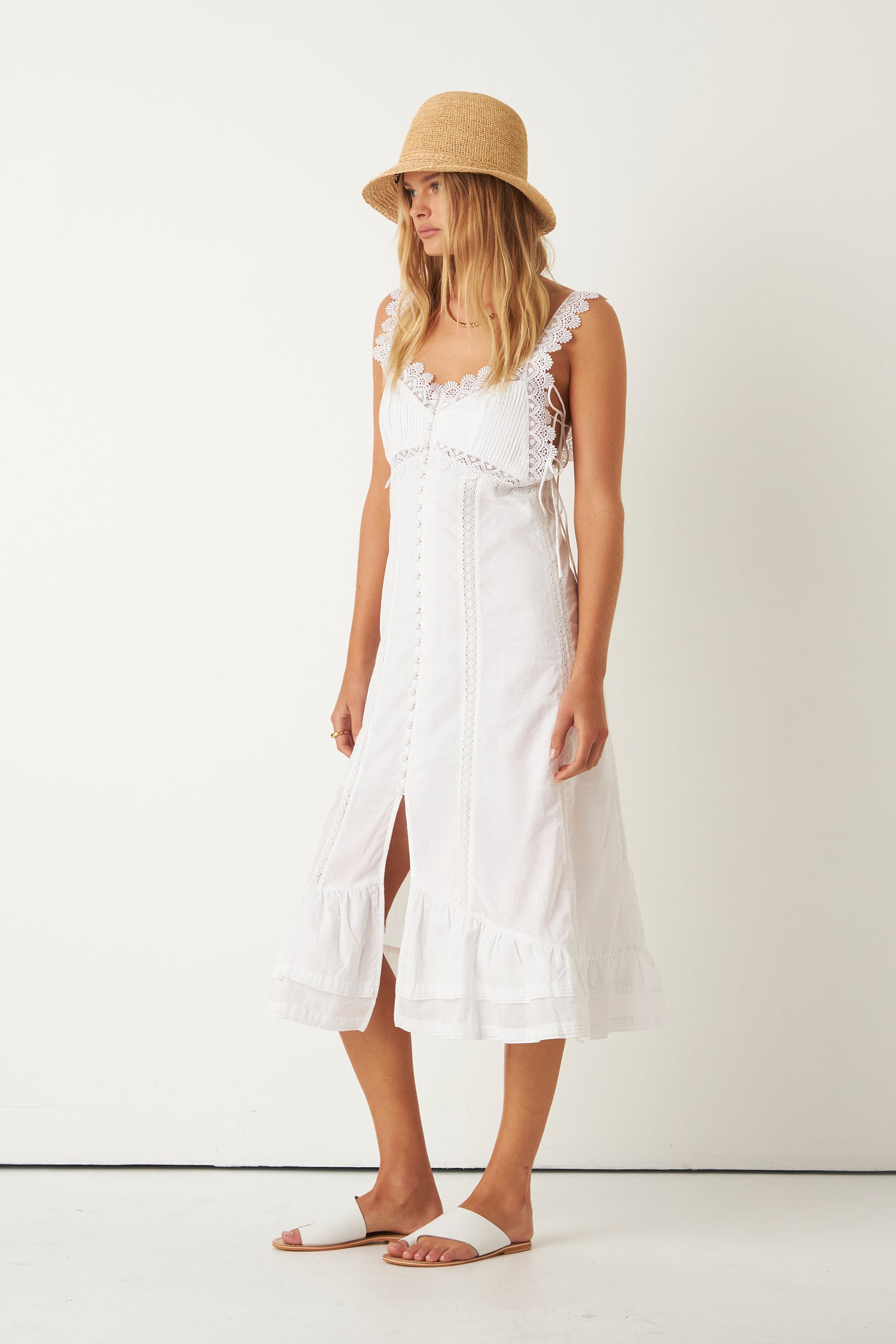 PRAIRIE LACE TIE DRESS (WHITE)