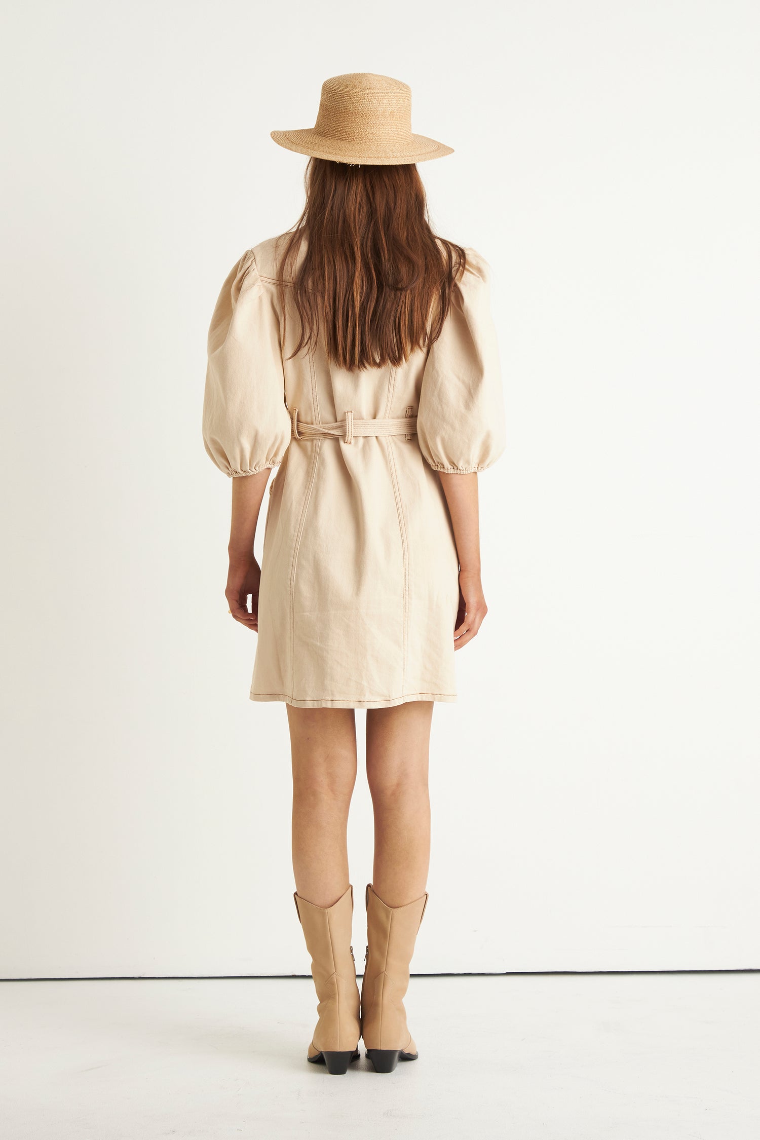 HOLLY BUTTON DENIM DRESS (CREME)