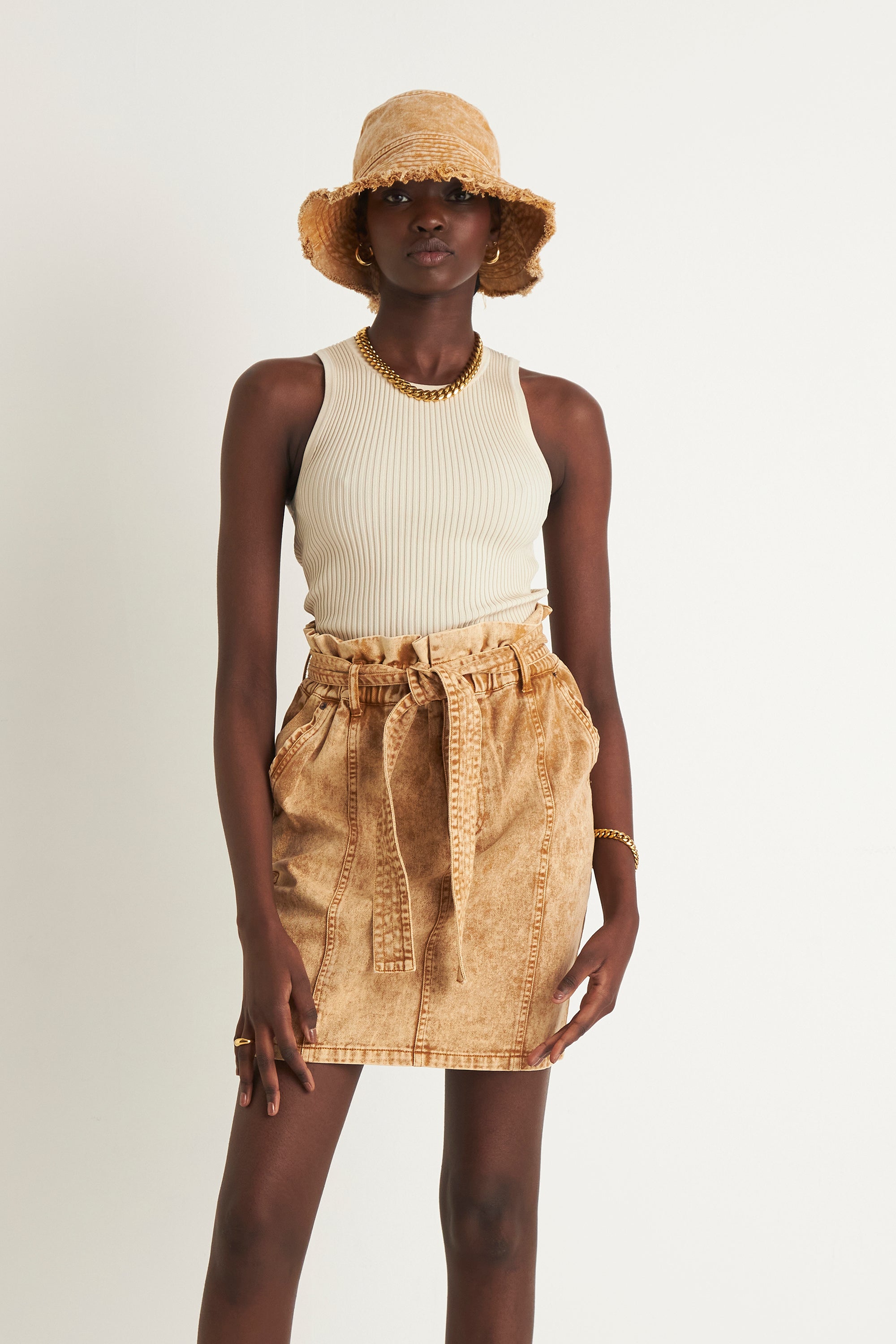 Tan denim discount skirt and top