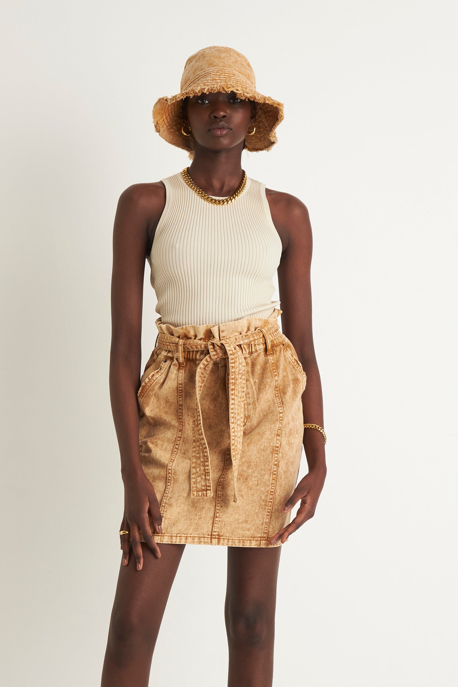 SAVANNAH DENIM SKIRT (TAN)