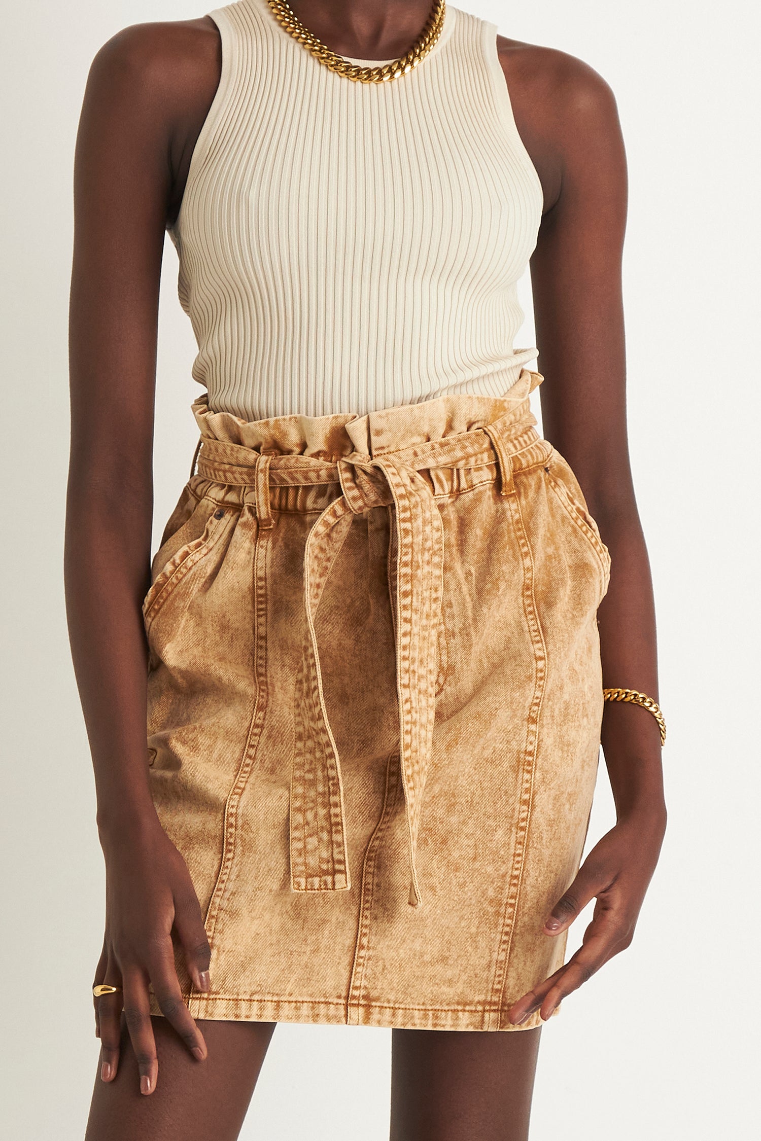 SAVANNAH DENIM SKIRT (TAN)