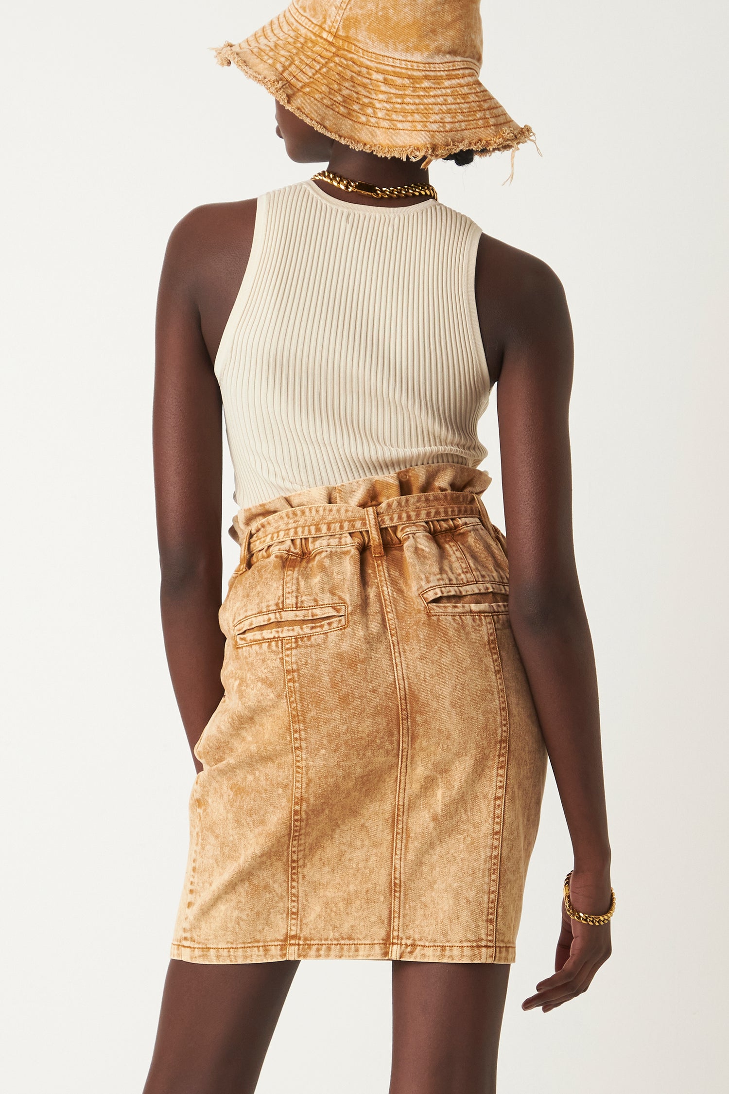 SAVANNAH DENIM SKIRT (TAN)