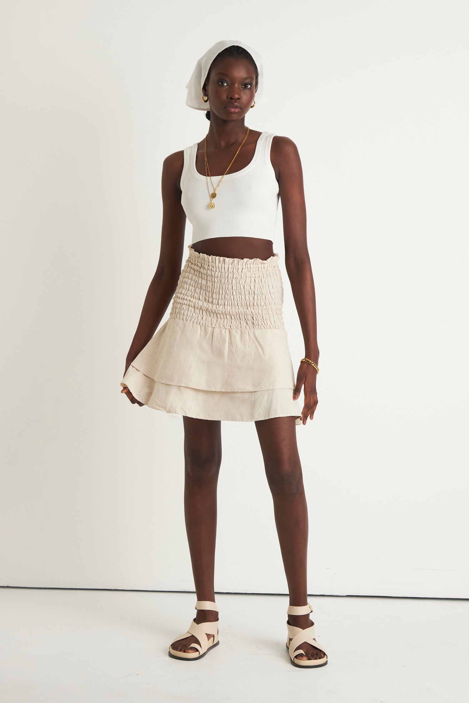 GRASSLANDS TIERED SKIRT (CREME)