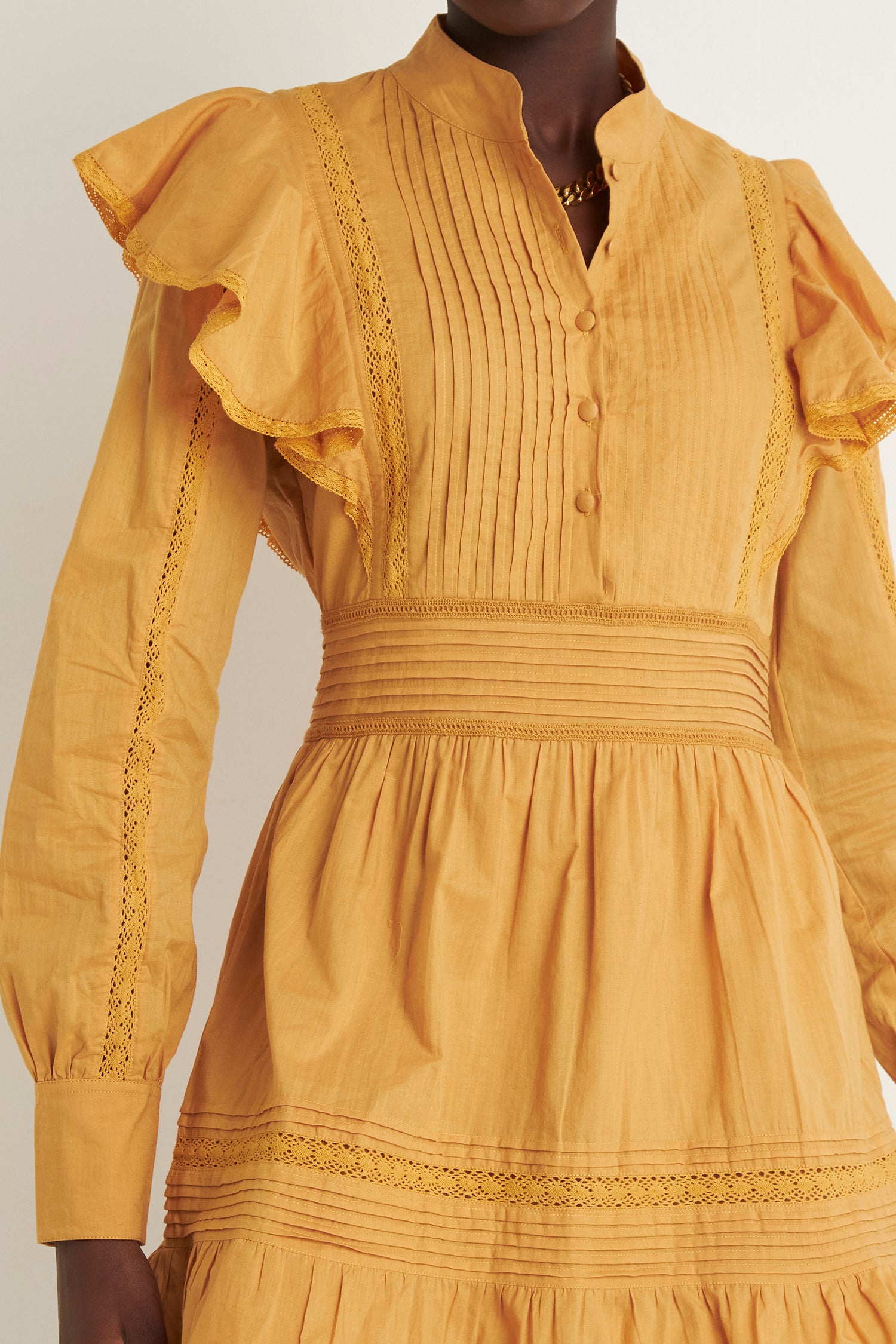 PRAIRIE LACE MINI DRESS (MUSTARD)