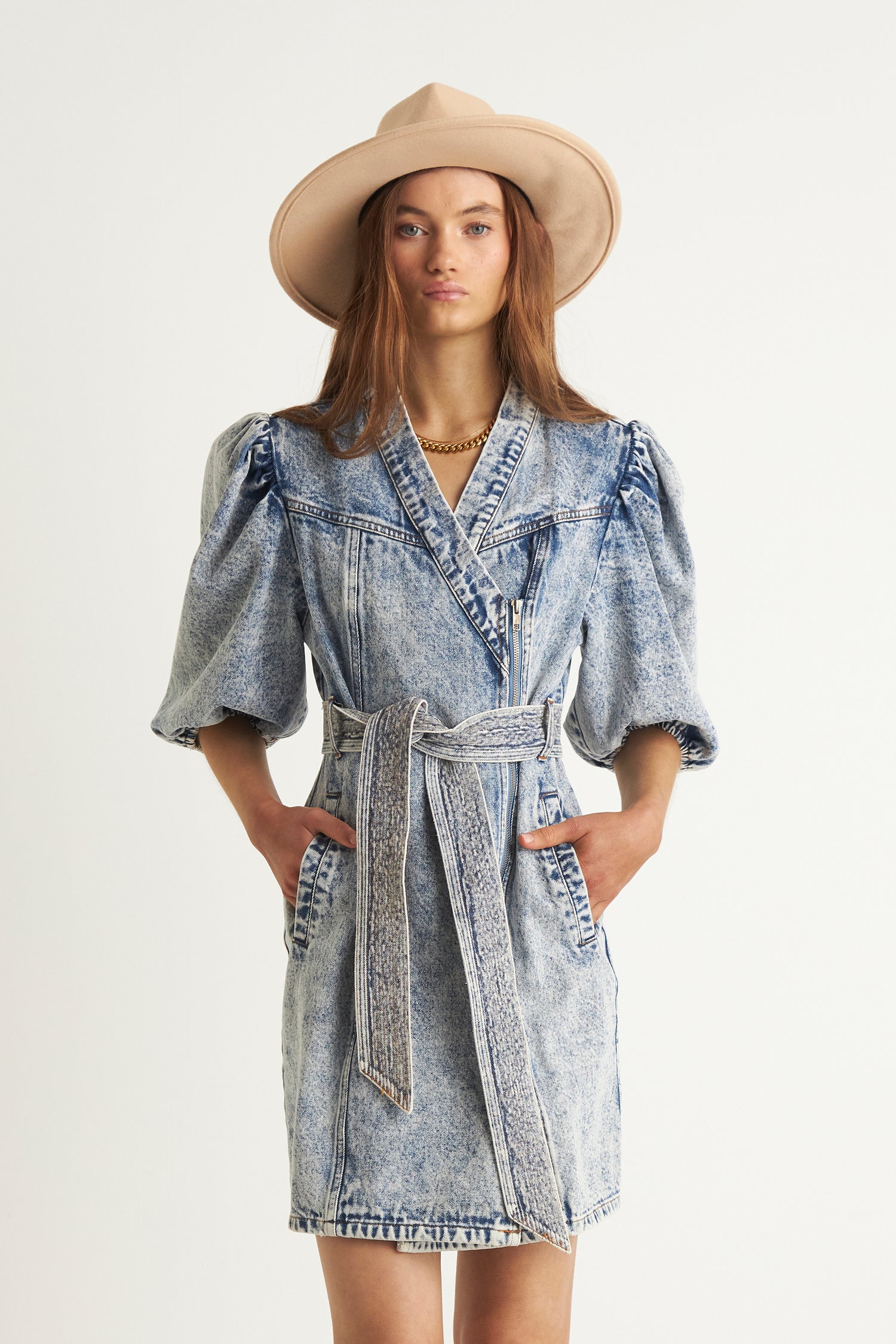 ALORA DENIM DRESS  (LIGHT BLUE)